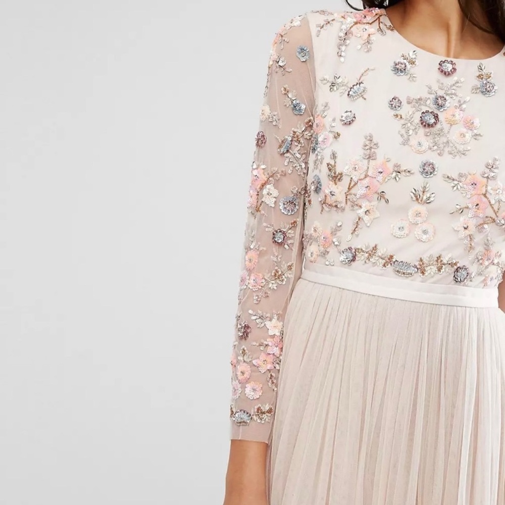 Needle & Thread Floral Embroidered Maxi Dress in Cream and Pink - Picture 5 of 14